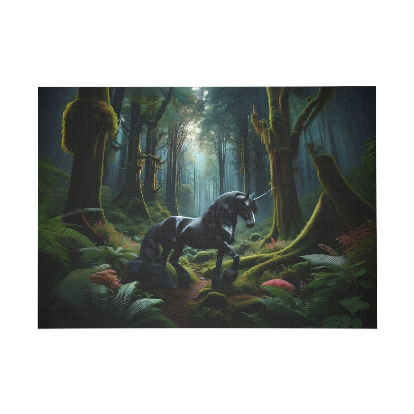 Black stallion unicorn in a forest Puzzle (96, 252, 500, 1000-Piece)