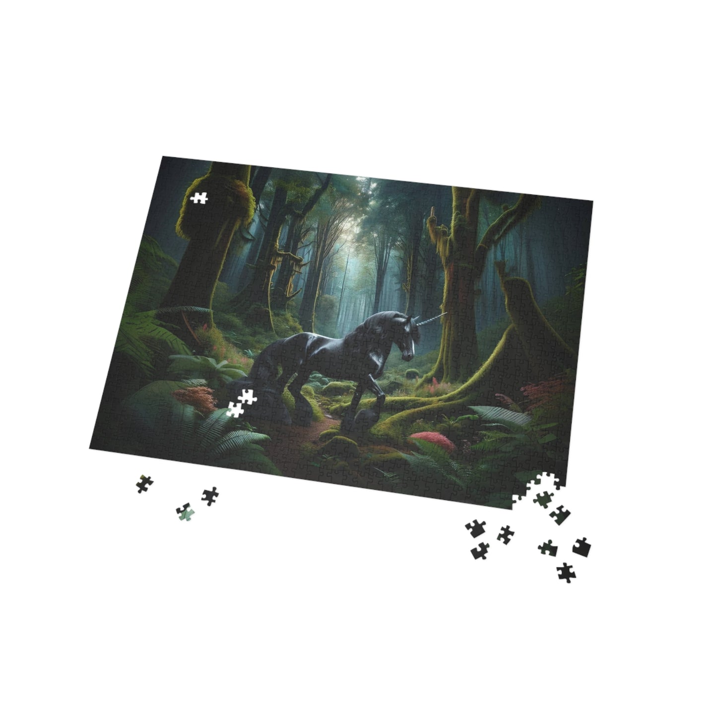 Black stallion unicorn in a forest Puzzle (96, 252, 500, 1000-Piece)