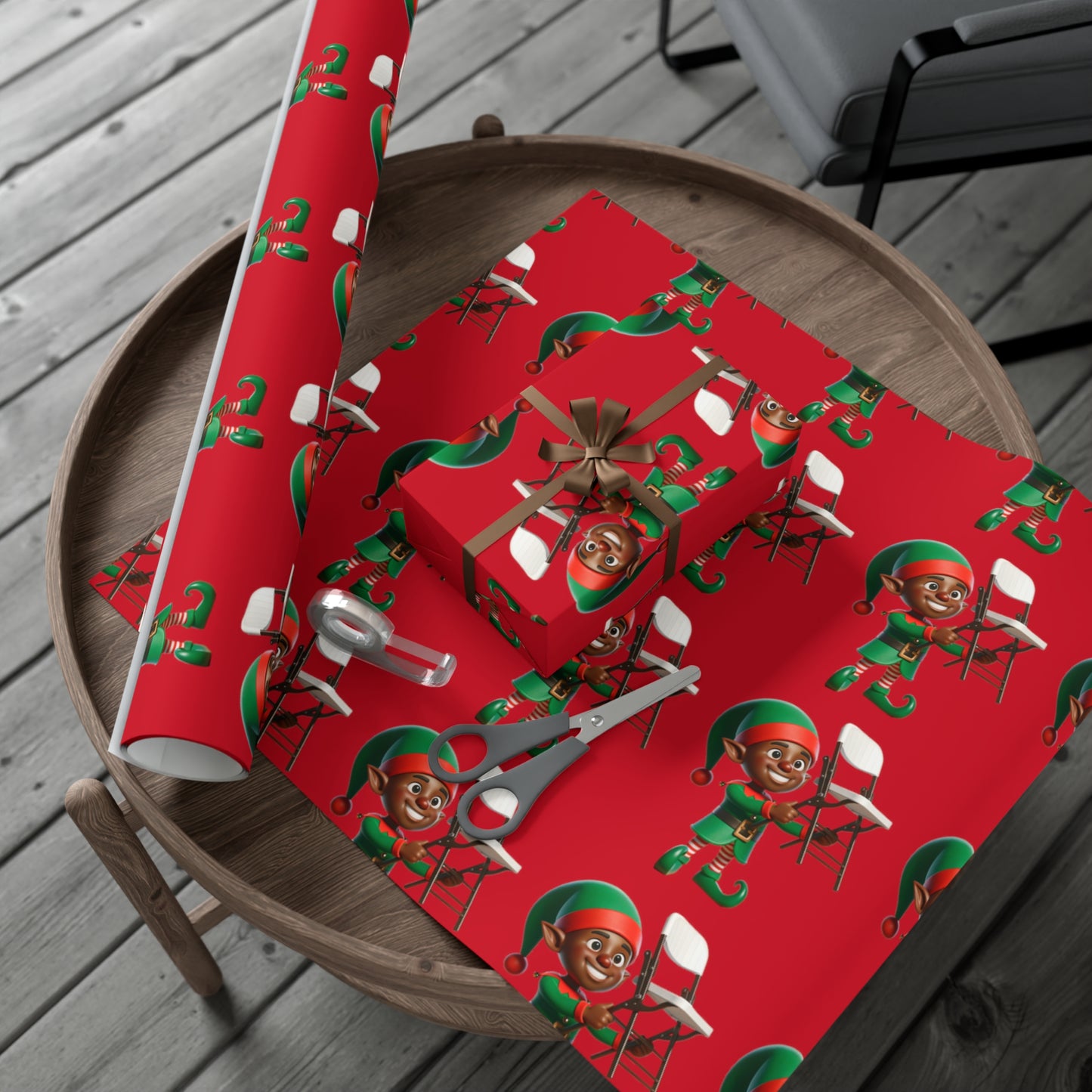 Folding Chair Elf Gift Wrap Papers